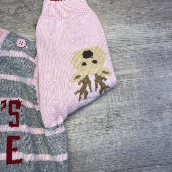 Koala Kids  Knit Crew Neck Sweater Pink Red 12 Mo Santas Little Helper Reindeer - Picture 10 of 14